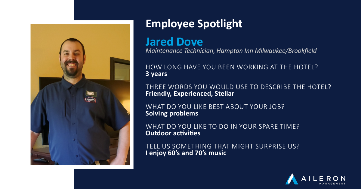 September Spotlight Employee - Jared Dove, Hampton Inn Milwaukee Brookfield